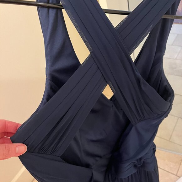 David's Bridal Mesh Long Dress with Crisscross Back (Marine) size 4 - Picture 4 of 4